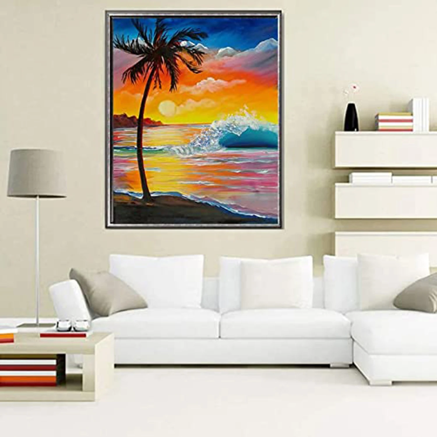 YI BRIGH Dynamic Diamond Painting Coconut Tree Sunset Full Square Diamond Round Diamond DIY Room Decorative Handmade