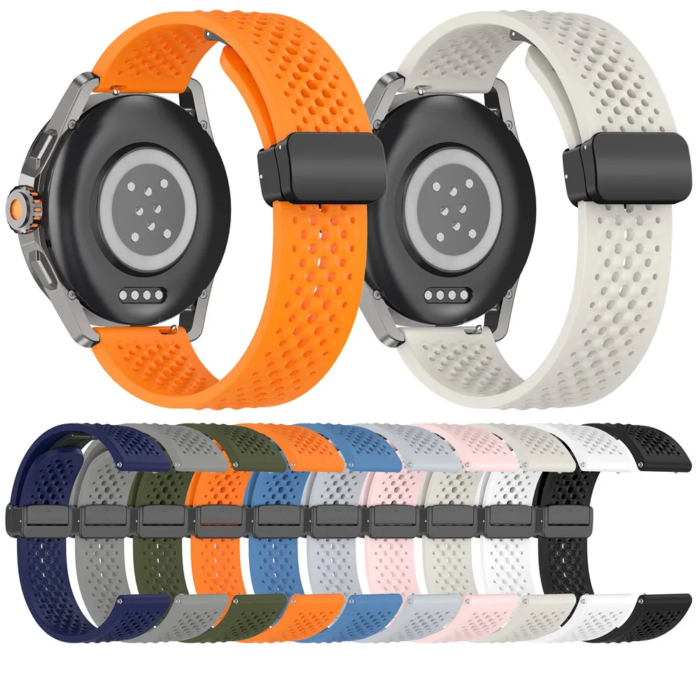 22mm pulseira de silicone para huawei relógio 3 4 4pro banda estilo caverna esportes magnético respirável dobrável fivela pulseira para huawei wat