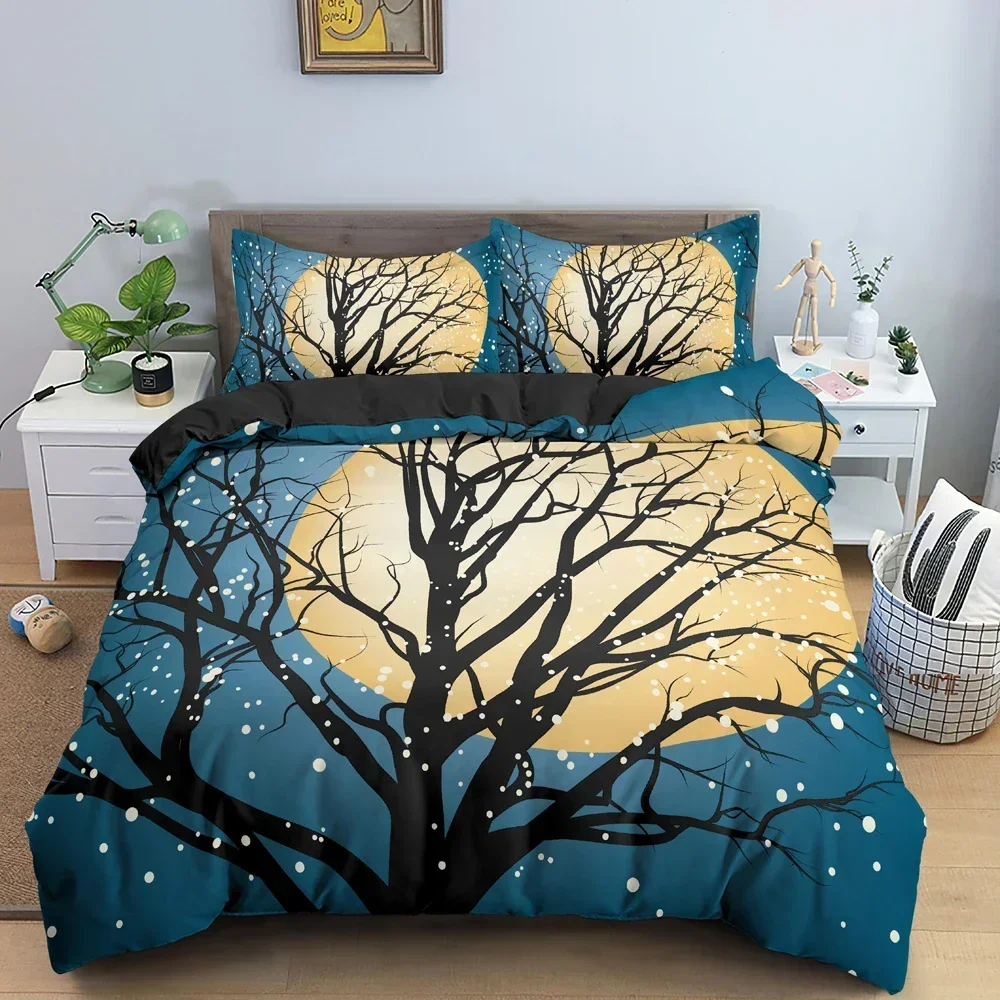 2026 3D Landscape Duvet Cover Bedroom Decor Luxury Bedding Set Tree Silhouette Against Sunset Sky Quilt Cover King Twin Single 2