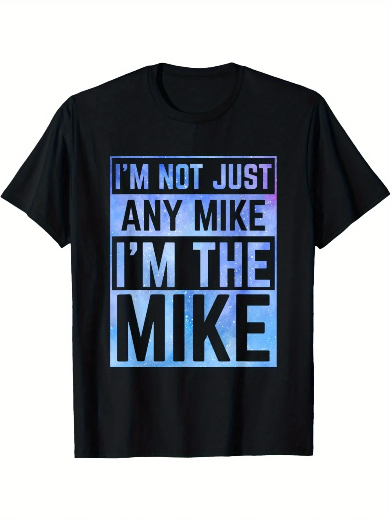 Funny Men's Black Graphic T-Shirt Bold Mike Name Slogan Any Mike I'M the Mike Blue Box Typography Print 100% Cotton Heavyweight Short Sleeve Casual Streetwear Tee