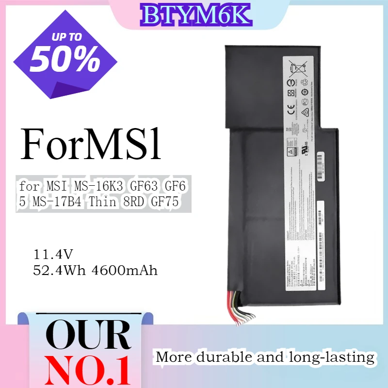 

BTY-M6K Laptop Battery for MSI MS-16K3 GF63 GF65 MS-17B4 Thin 8RD GF75 8RD-031TH 8RC Thin 3RD 8RC 9SCThin 9SE/SX GS63/GS73VR