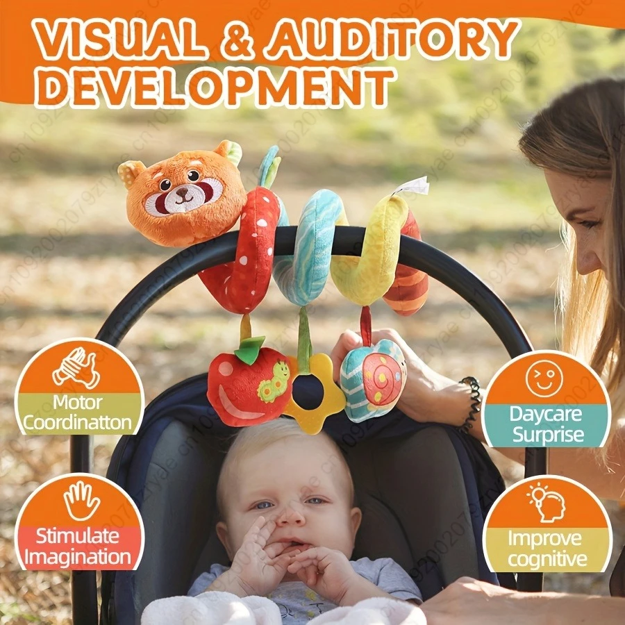 Letto a spirale per bambini sospeso con giocattoli di peluche, campana a manovella e ciambella - Giocattolo sensoriale in morbido tessuto per neonati, Halloween e Natale