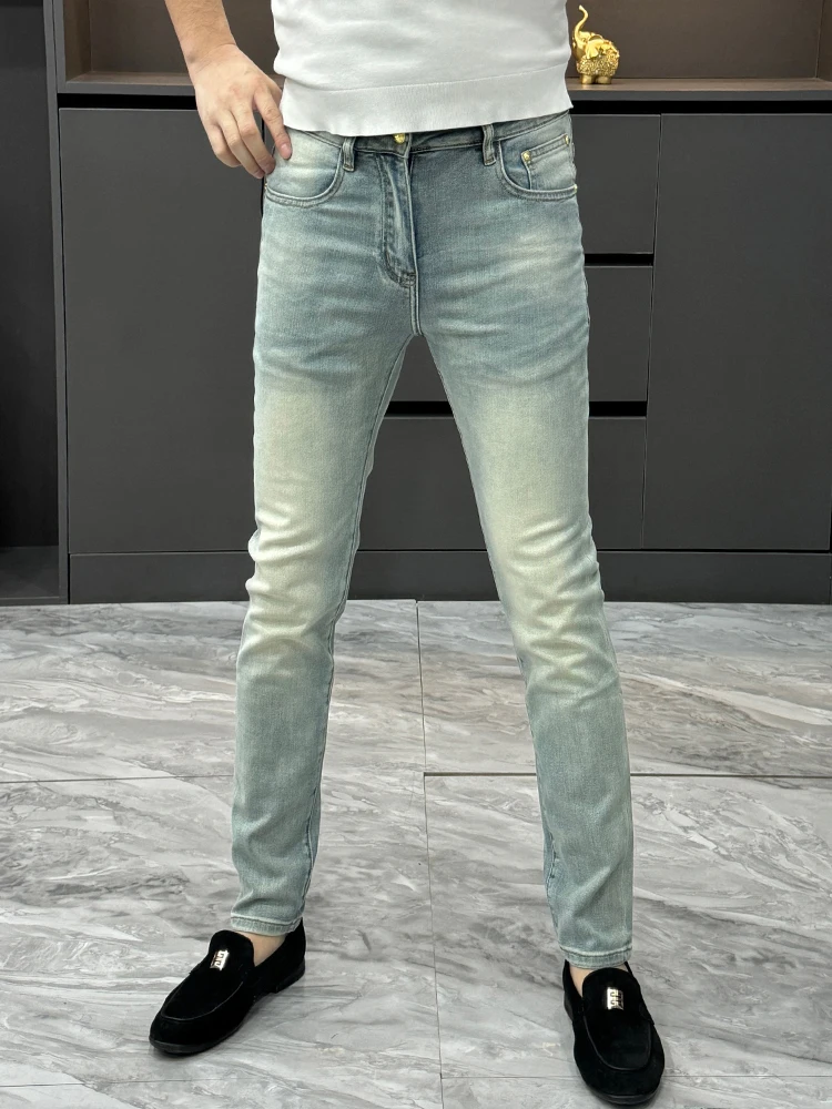 Elegant Embroidered Casual Jeans Men's Light Colored Fashionable Slim Fit Long Pants Autumn 2026 Trendy Wear Versatile Jeans