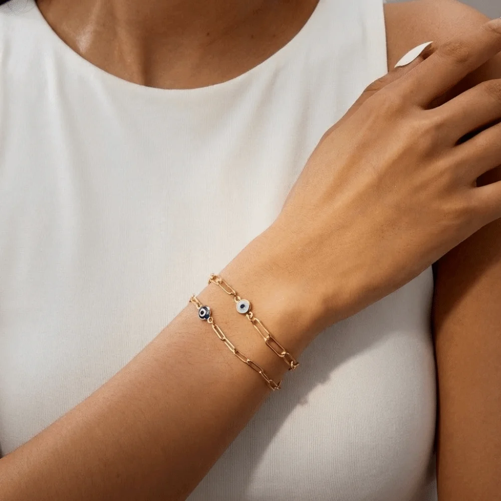 Elegant Turkish Blue Eye Bracelet Unique Vintage Stainless Steel Bracelet Demon Eye Link Chain Adjustable Chain Bracelet Travel