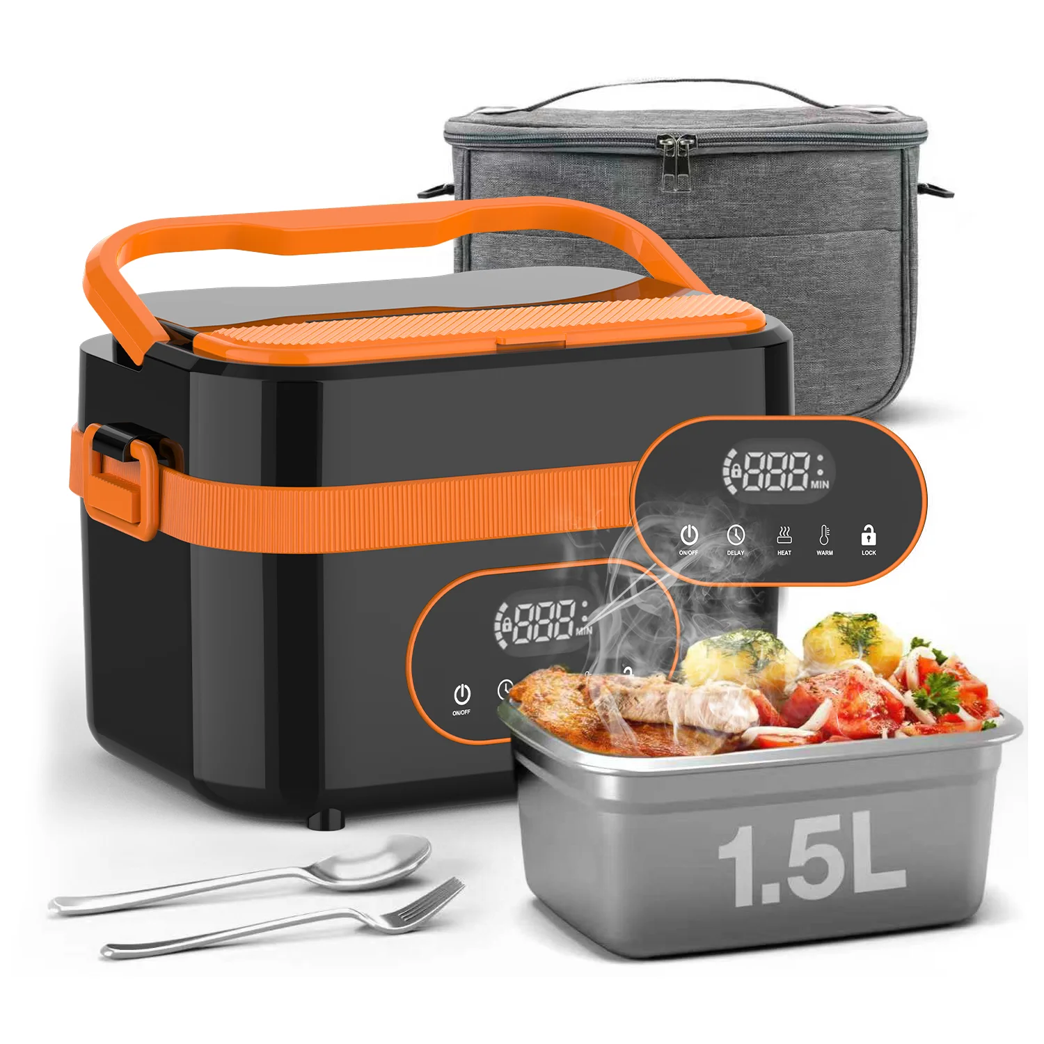 

1.5L Electric Lunch Box Food Warmer 60W Outdoor Camping Bento 18000mah battery Food Fast Heater lunch box Home Self Heating Box