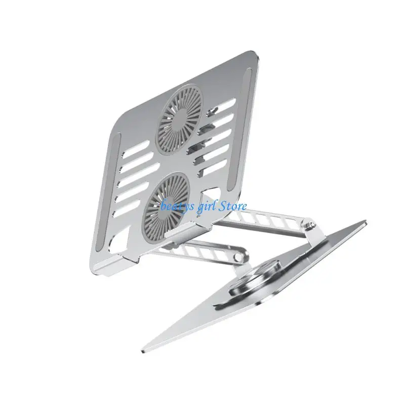 C7AB Double Fan Aluminum Laptop Cooling Pad For 17.3Inch Computers Adjustables Stand With AntiSlip Base And Rotating Base