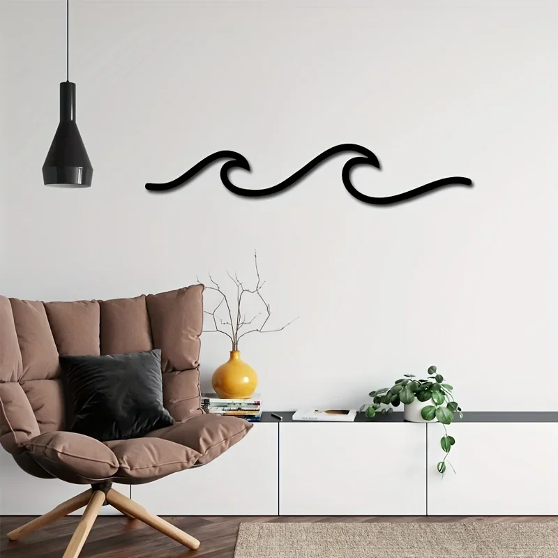 Iron Crafts Metal Wave Art Sign Home Decor Ocean Wave Wall Minimalist Lines Iron Crafts Livingroom Metal Wall Hanging Decor