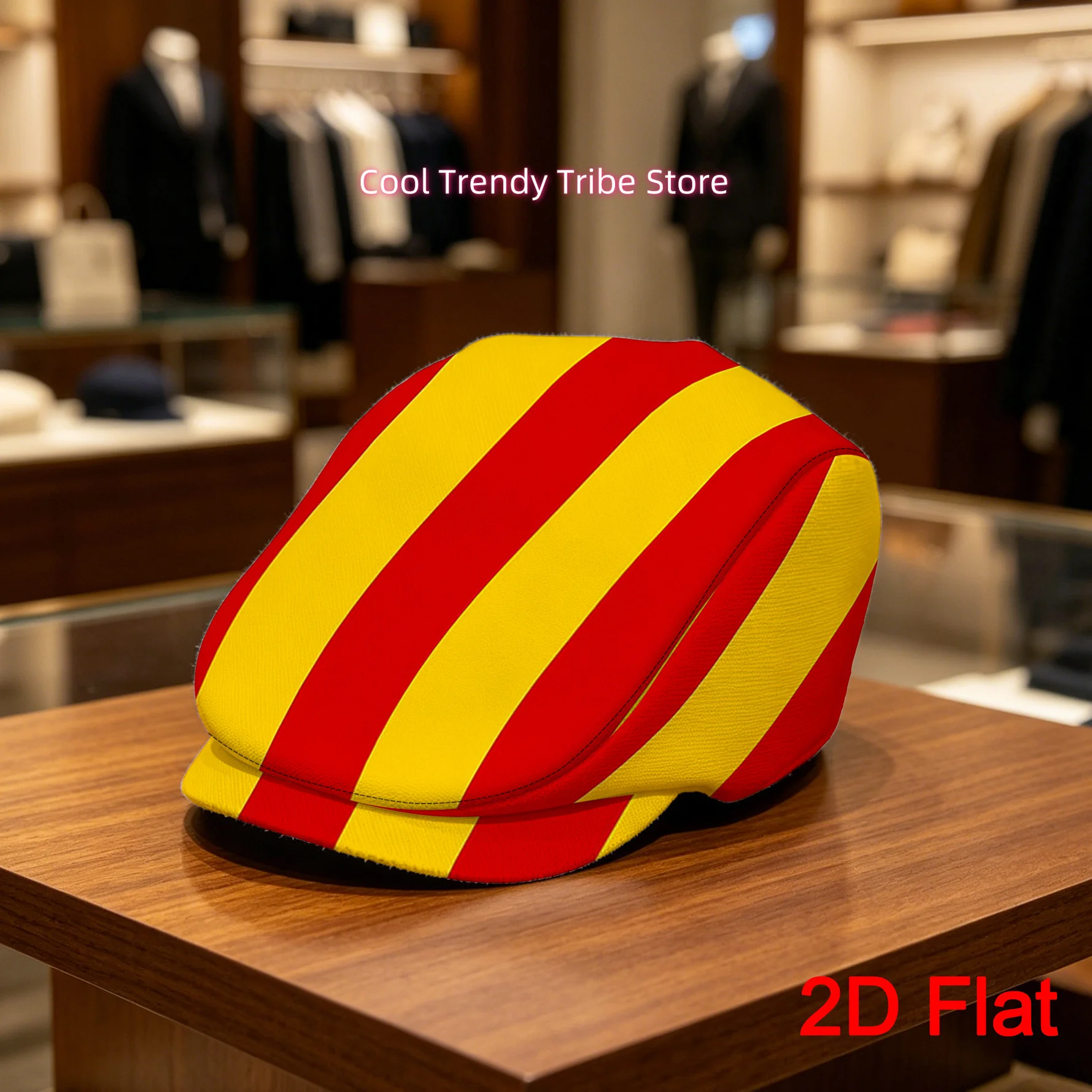 1pc 2D Flat with Red And Yellow Stripes Print Vintage Gentleman'S Hat Forward Cap Men Beret Hat for Casual Attire Funky Style Ha