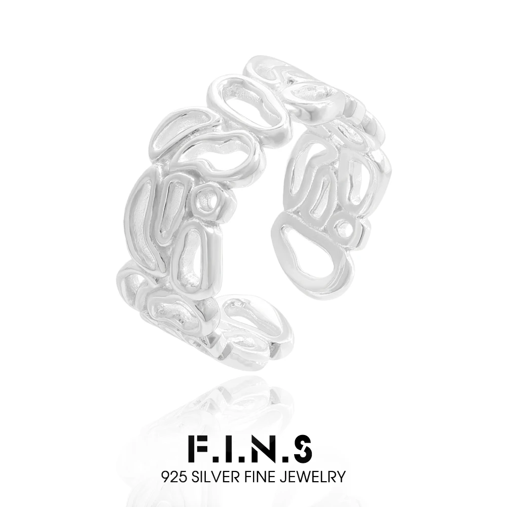 

F.I.N.S Original Exaggerated S925 Sterling Silver Open Ring For Women Irregular Geometric Hollowed Resizable Finger Fine Jewelry