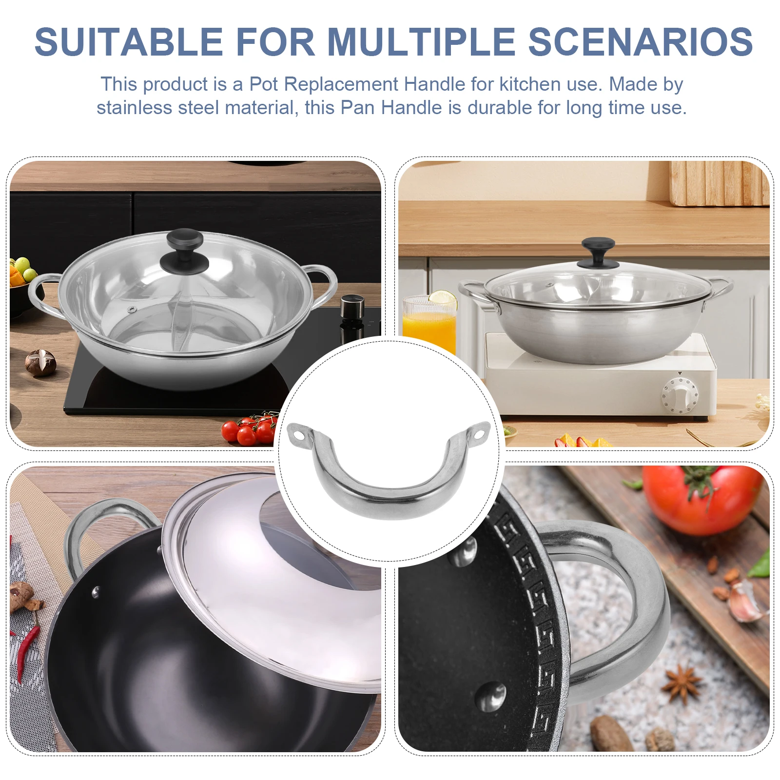 

12Pcs Pot Handle Replacement Stainless Steel Pan Side Handle Ergonomic Non-Slip Grip for Boiler Steaming Pot Use