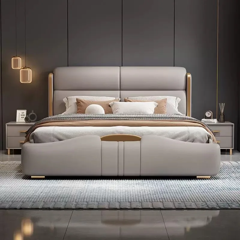 Modern Luxury  Bedroom Furniture Wood Soft Up-holstered Beds king Size Double Bed Frame Leather Set with Storage Mattress Design