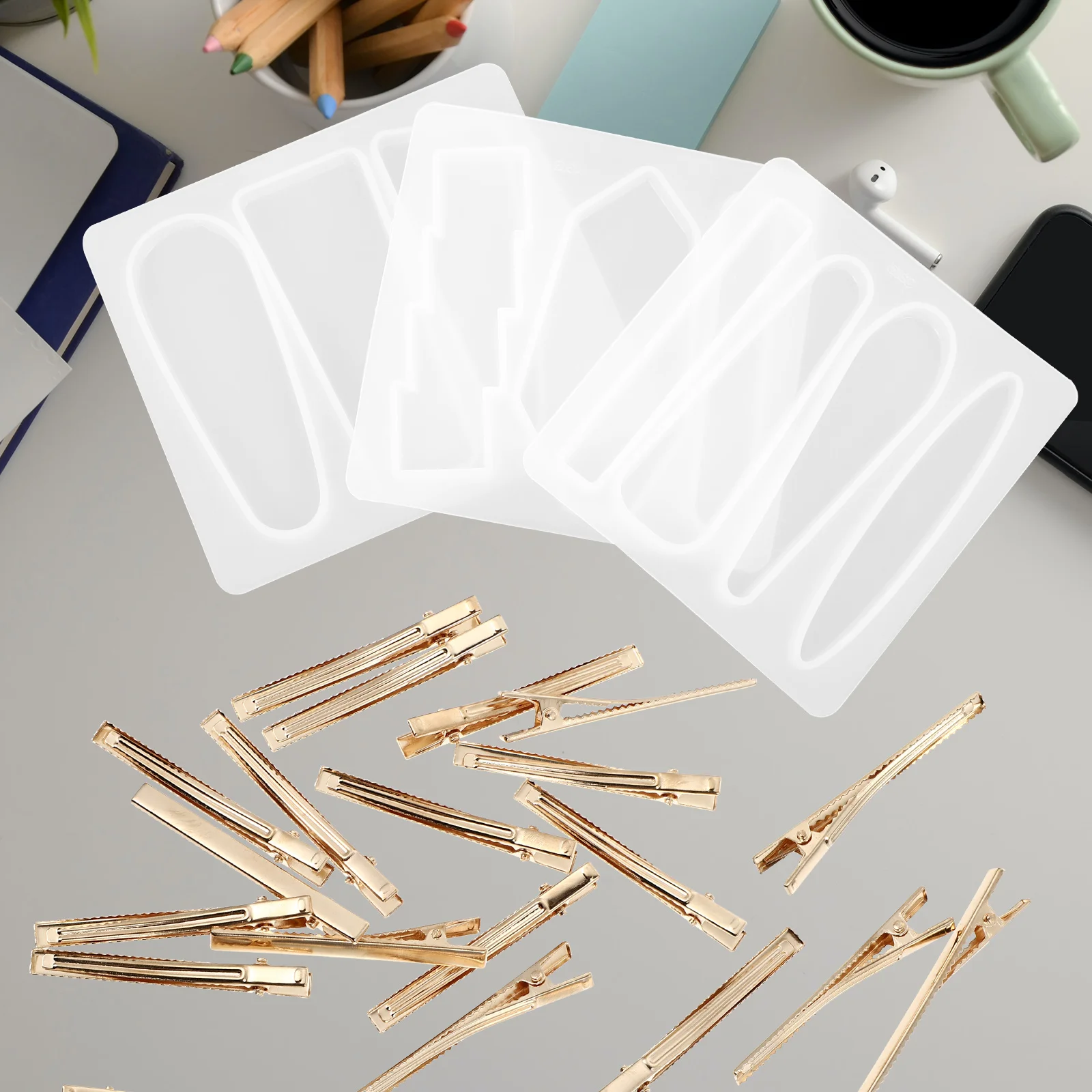 

Hairpin Mold DIY Silica Gel Assortment Set Silicone Hair Clips Manual Mold Creative Epoxy Non Sticky Easy Demould Jewelry