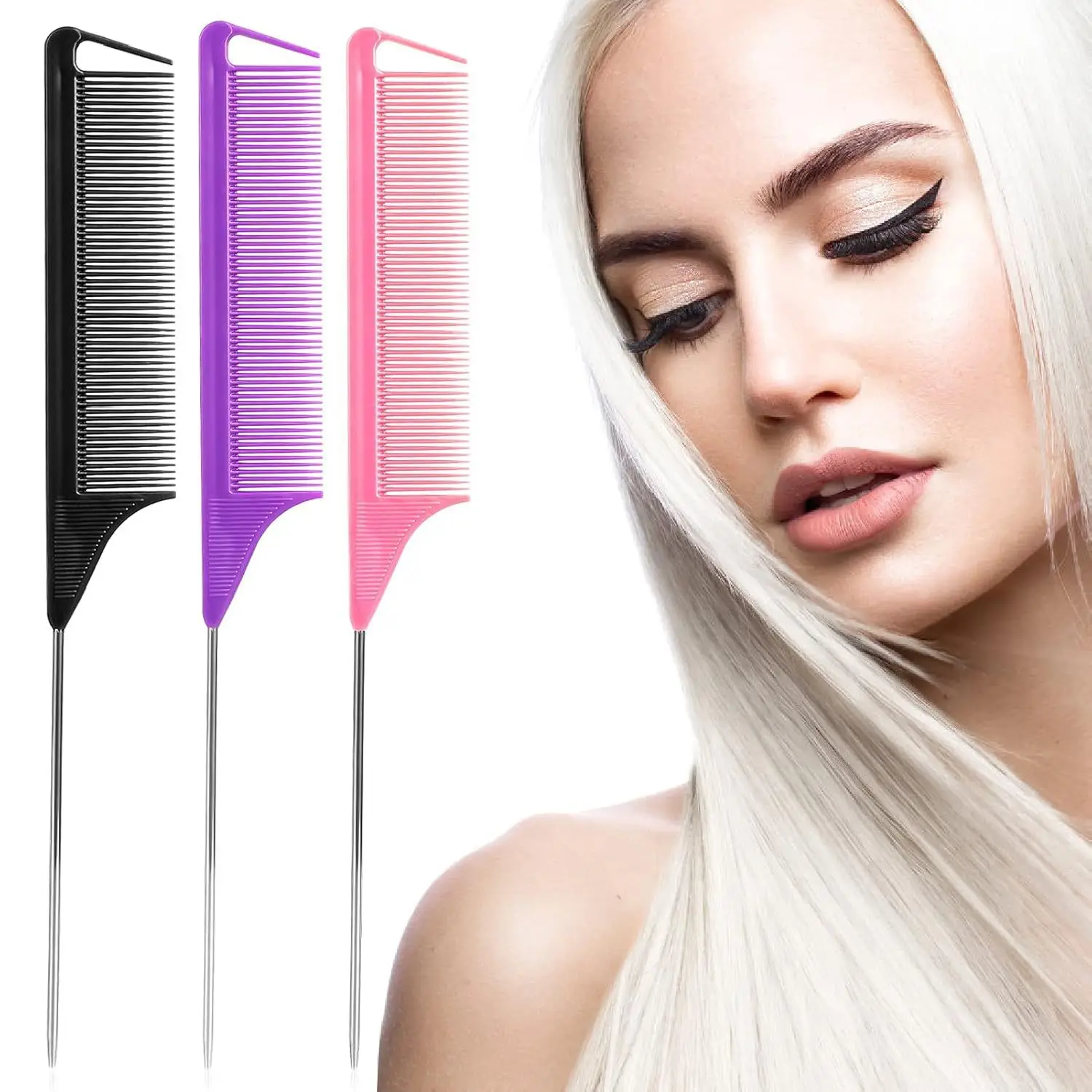 

1/5PCS Stainless Steel Pointed Tail Hair Combs Professional Salon Hair Dyeing Styling Tool Comb for Braiding Styling Hair Brush