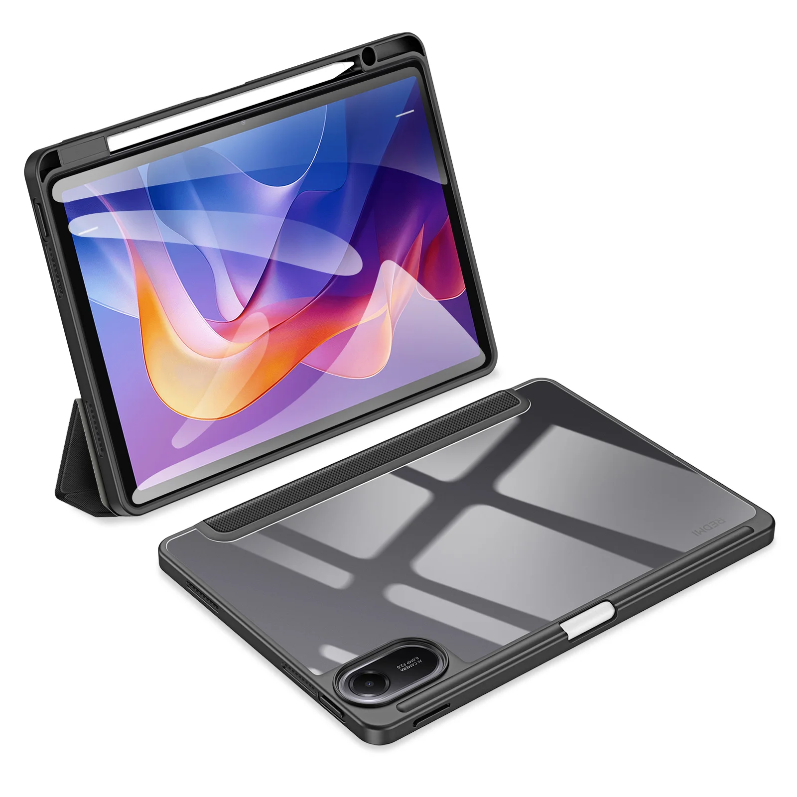 

For Xiaomi Redmi Pad 2 Case DUX DUCIS TOBY Series Tri-fold Stand PU Leather Tablet Cover - Black