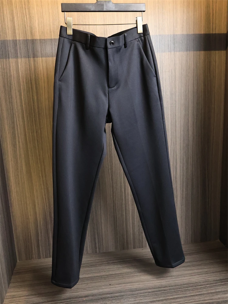 

Busin Casual Men's Straight Leg Pants Autumn Winter Light Breathable Drapey Smooth Elastic Pure Color Versatile Casual Tro...