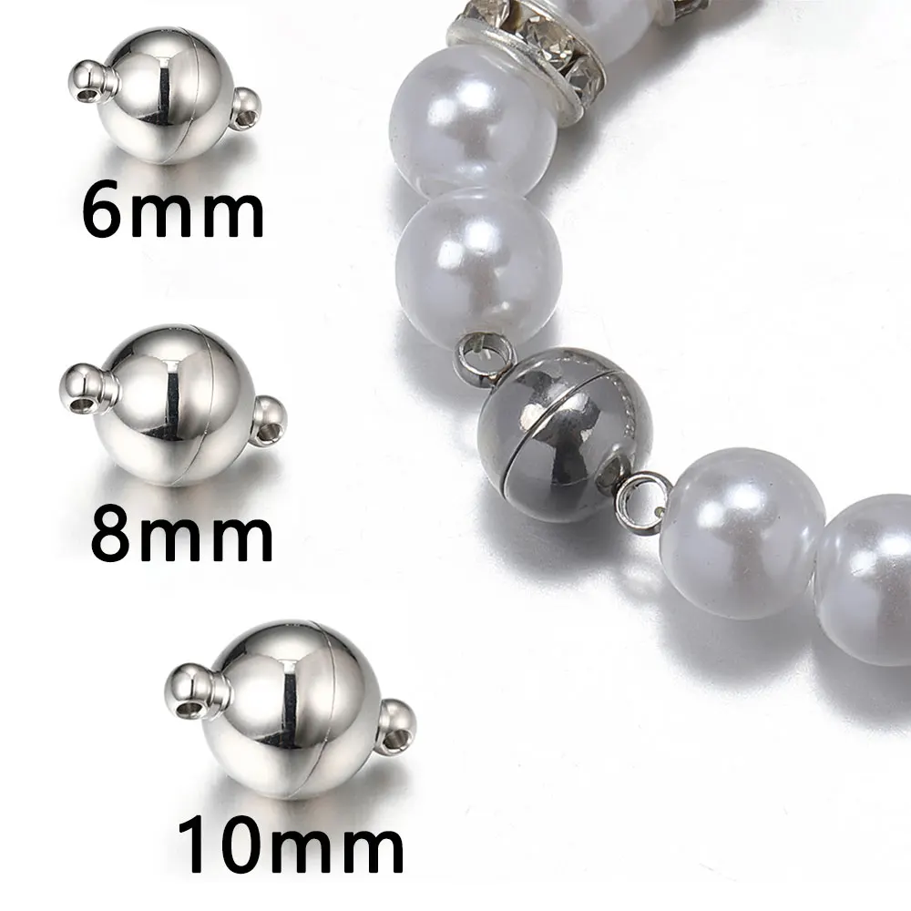 5sets 6/8/10mm Magnetic Stainless Steel Ball Shape Clasp Connector for Jewelry Making DIY Bracelet Necklace End Converter