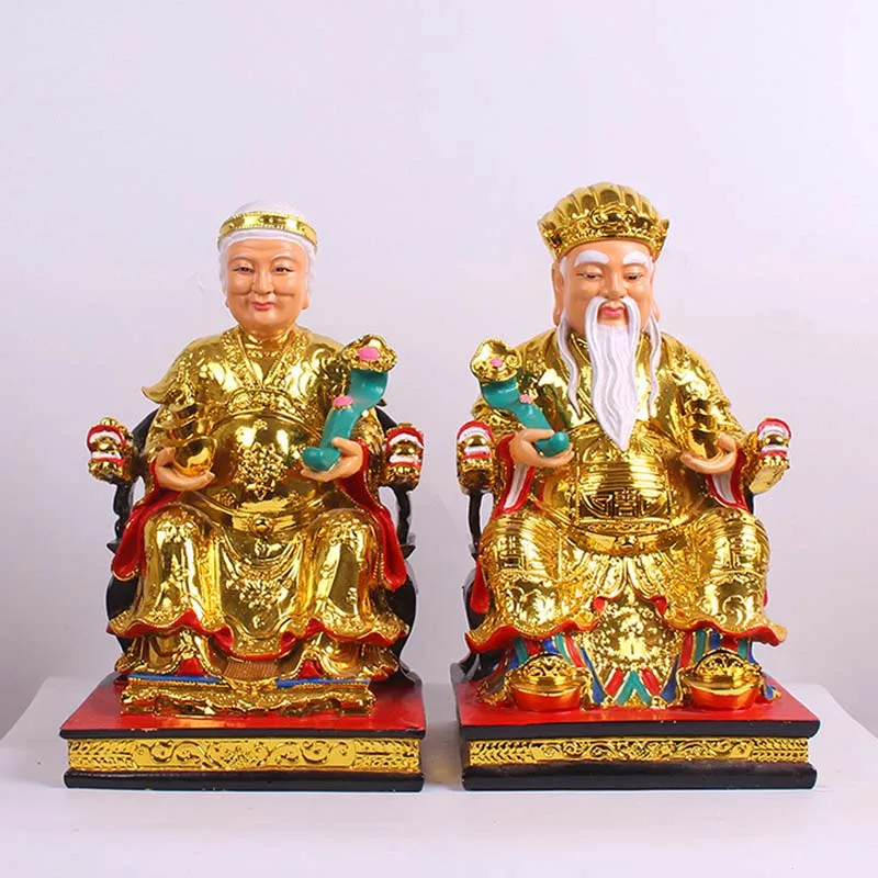 Wholesale Buddha God statue  38cm  2P Asia HOME SHOP golden TU DI GONG PO God of wealth Recruit wealth Good luck Mammon statue