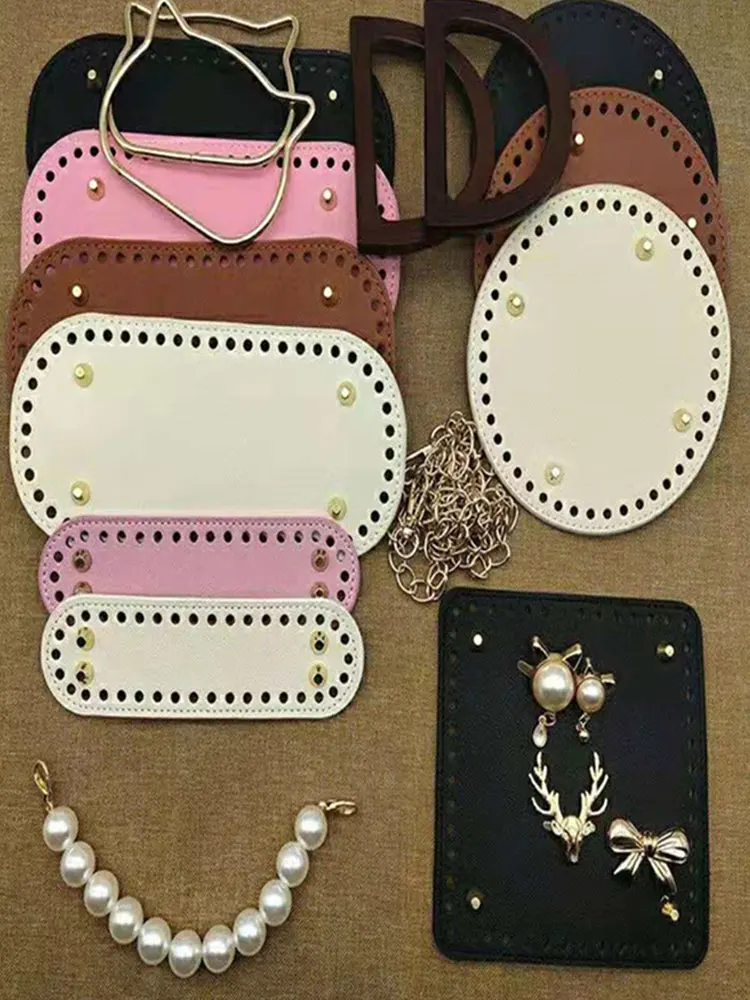 Fondo de bolso de cuero hecho a mano, bolsa de fondo redondo ovalado, accesorios para bolsos de punto, bolsos cruzados