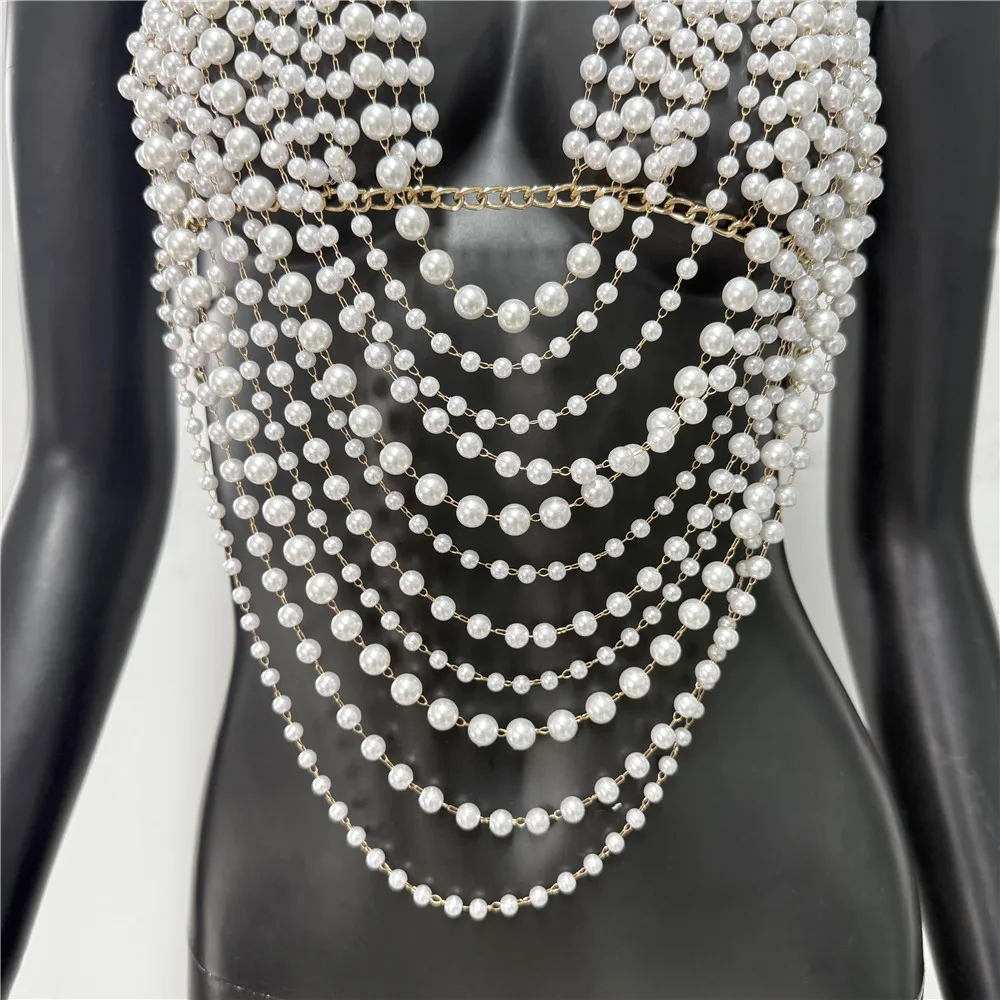 Débardeur élégant avec pompon en perles pour femmes, Sexy, chaîne en métal, dos nu, décolleté en V profond, col licou, Camisole, Festival d'été, fête, haut court