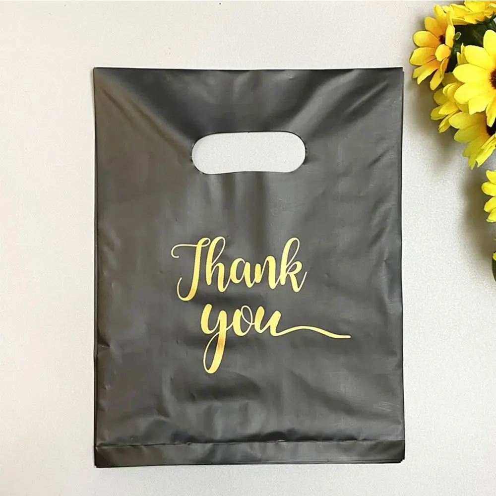 

100 Pcs Gitf Bag Plastic Thank You Packaging Bag Waterproof Reusable Plastic Thank You Bags Black Cute Shopping Bag Candy