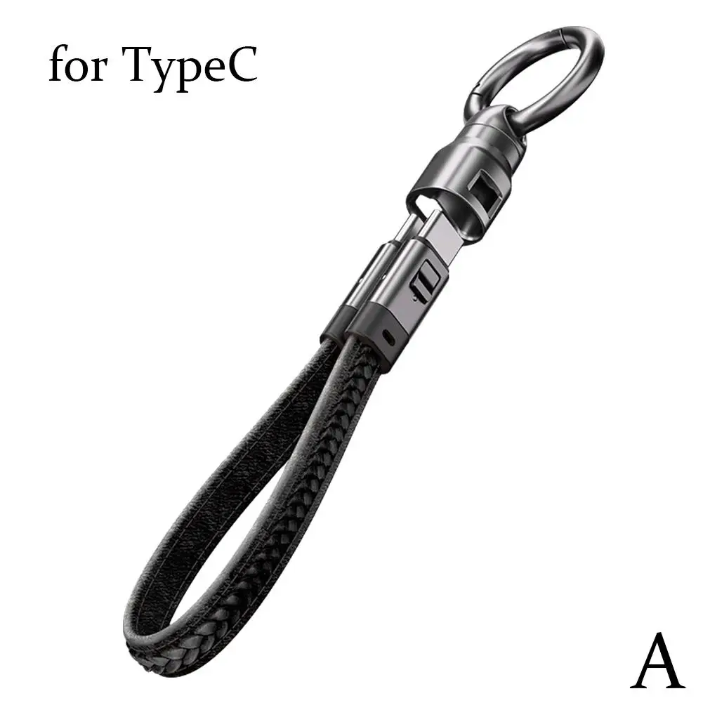 2in1 240W Fast Charging Genuine Leather Lanyard Keychain Data Cable For IOS Android Computer Car High Power Fast Charging C G1M3