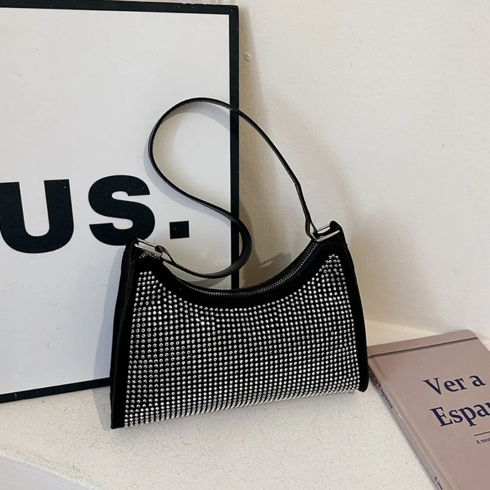 

Fashion Shiny Evening Banquet Bag Square Suede Glitter Shoulder Bag Underarm Bag Mini Rhinestone Hand Bag Party