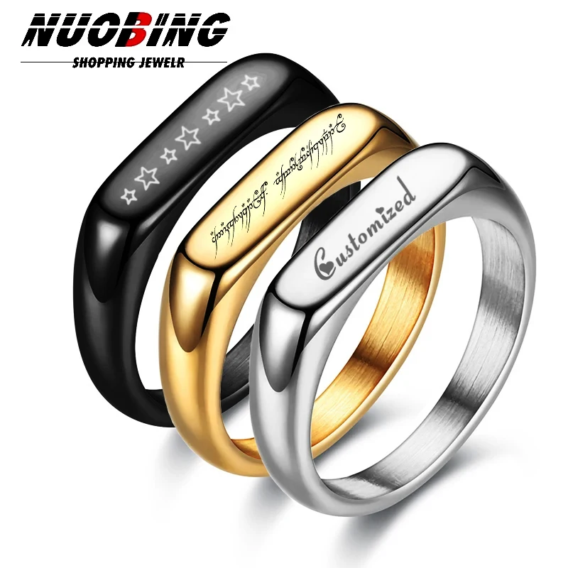 

2024 Fashion Wedding Personalized Customization Men's Stainless Steel Ring Women's Carved Name Logo Ring Couple Jewelry Gifts