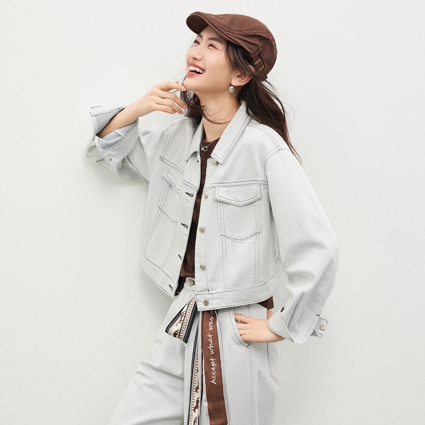 SENTUBILA Lyocell Coats for Women 2026 New Single-breasted  Lapel Collar Short Denim jacket Spring Commute Clothes W61WD6040