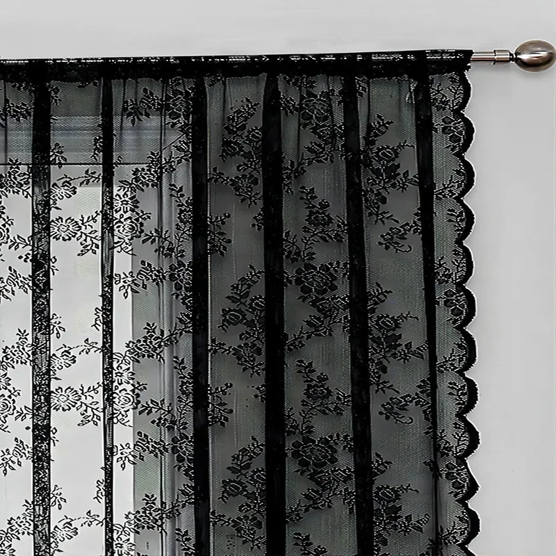 NH4214 curtain gauze curtain bedroom living room blackout Korean window screen pastoral black lace German curtain