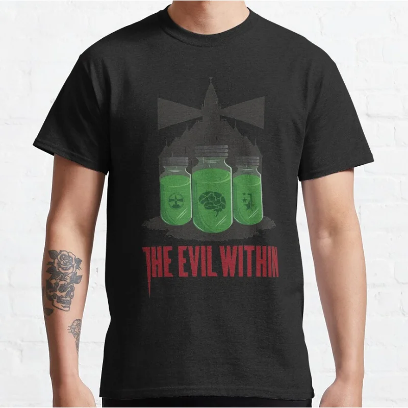 

The evil within Horro video game T Shirt for men 100% cotton printed clothing large size Adult tops S-6XL