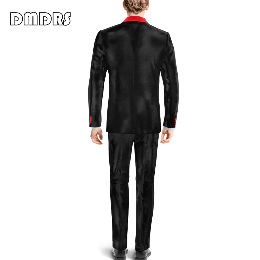 Autumn Winter Velvet Suit Set for Men, Fashion Red Shawl Neck Blazer and Waist Adjustable Pants, One Button Jacket Formal Tuxedo