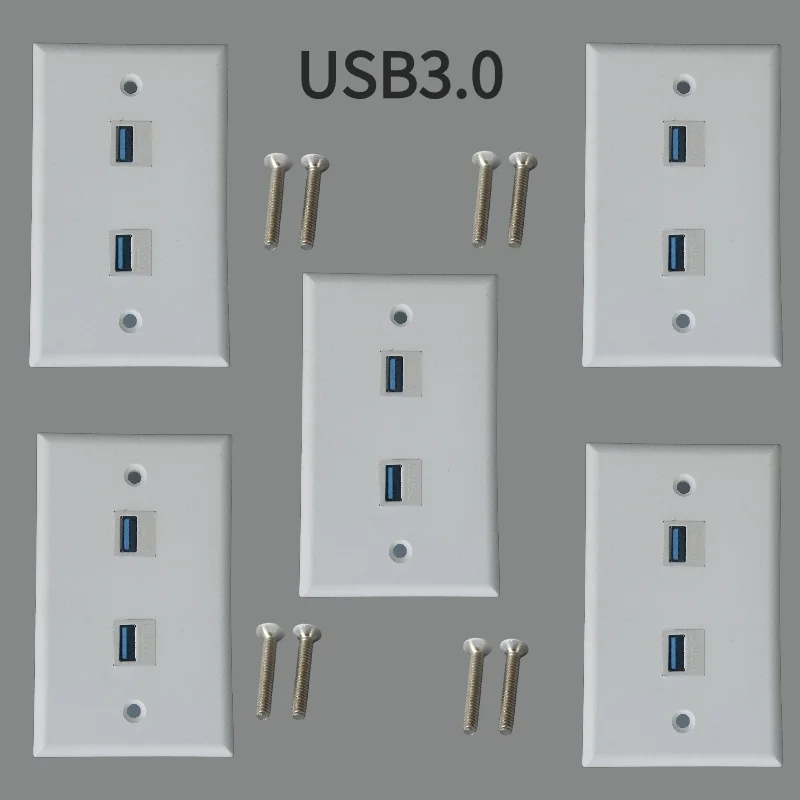 5-piece 2-port USB 3.0 female to female wall socket