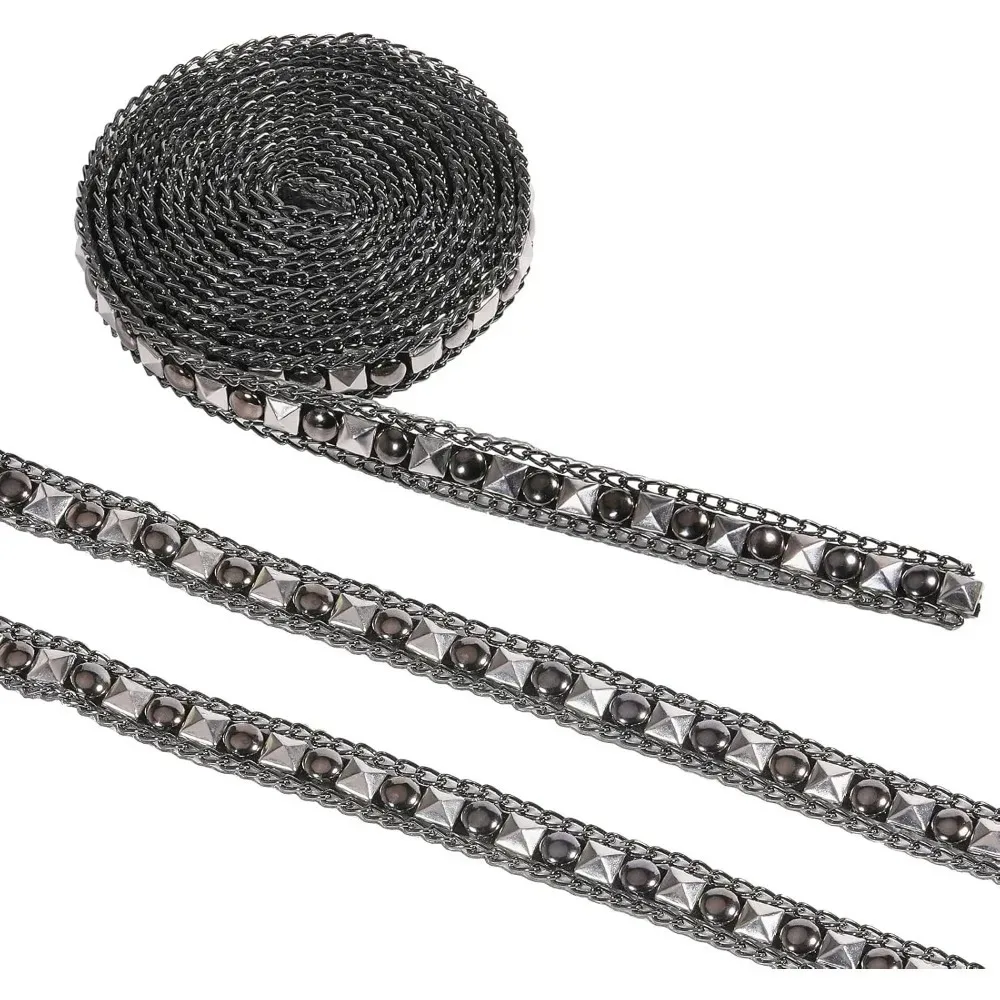 

2.5 Yards Hot Fix Pyramid Nailhead Trim Stainless Steel Iron-on Nail Head Trim for DIY Stainless Steel Rivet Studed making kit