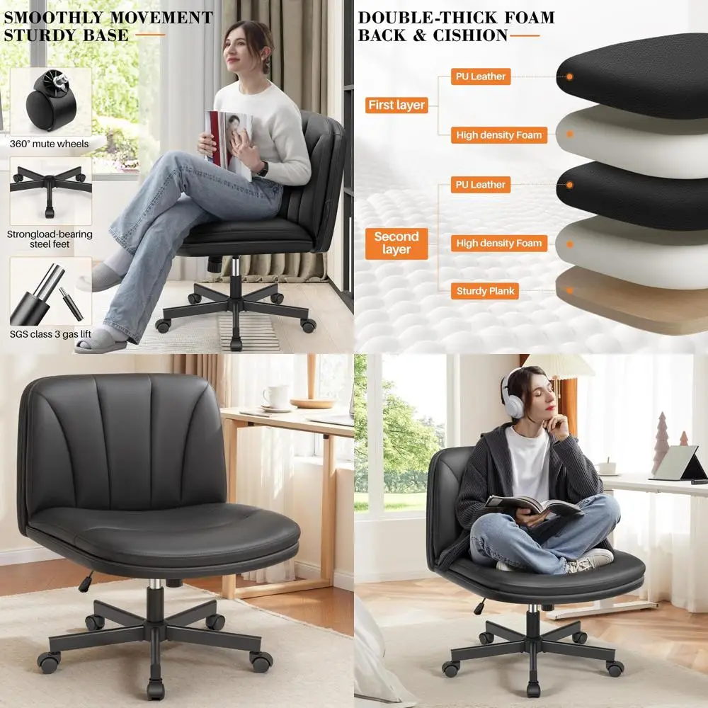 

Офисное кресло с регулируемой высотой и колесиками, удобное кресло для работы с подставкой для ног из искусственной кожи для дома или спальни, черное