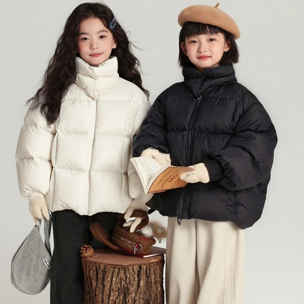 

2025 Новый зимний пуховик для детей, утепленный теплый пуховик для мальчиков и девочек, теплая повседневная одежда с лацканами и вырезом