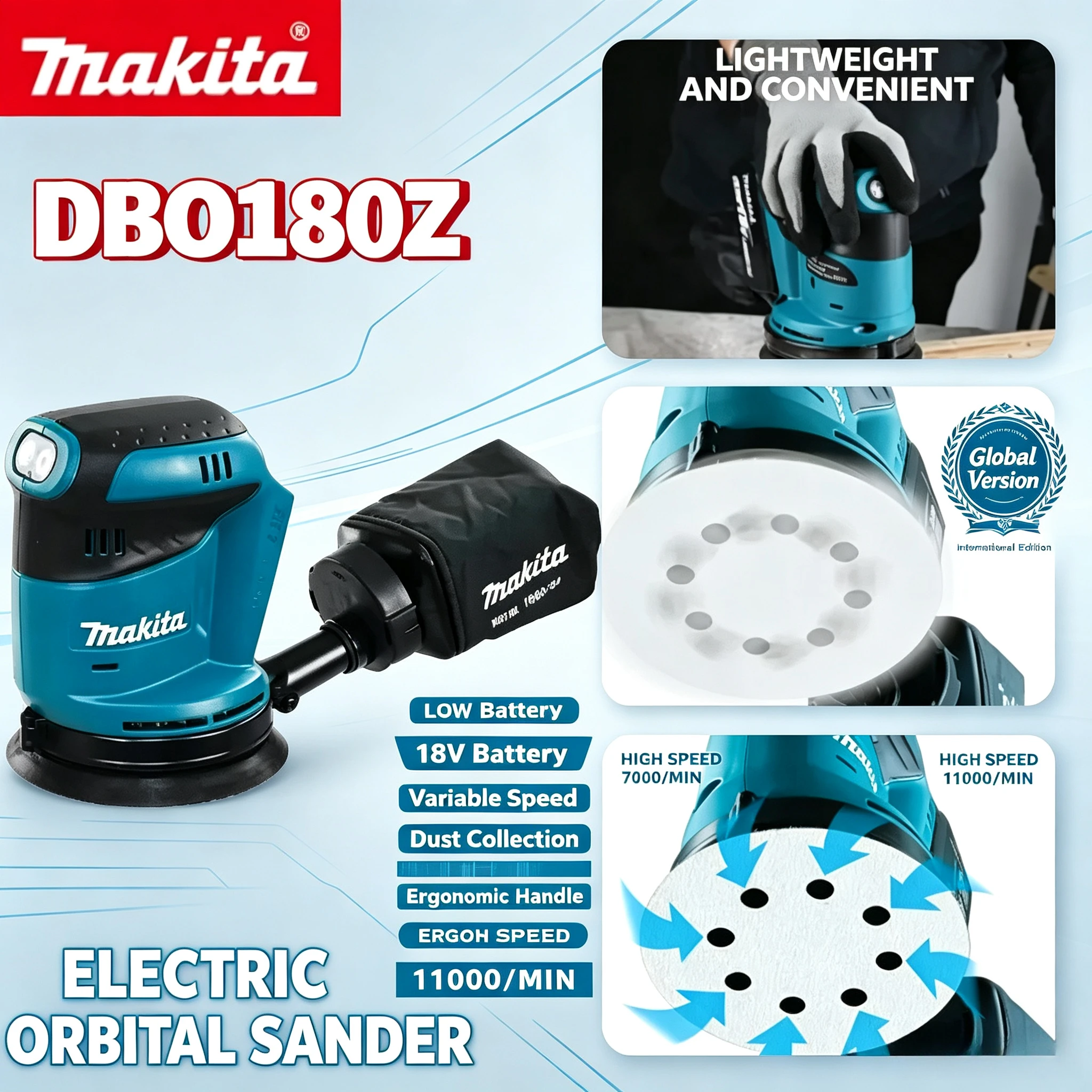 makita-dbo180z-brushless-rechargeable-disc-random-orbital-sander-cordless-woodworking-sanding-putty-polishing-bare-power-tools