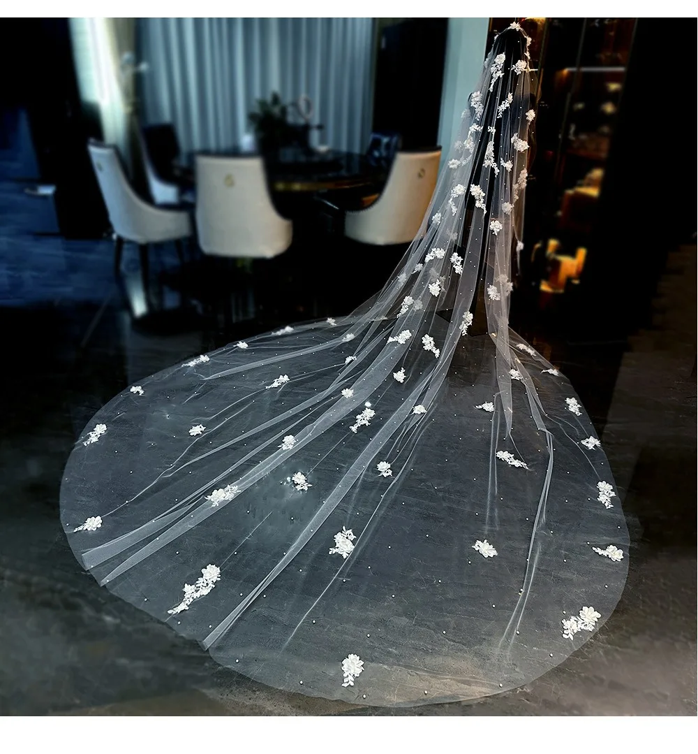 New Arrival Bridal Wedding Gown Veil Ethereal Forest Inspired Lace Long Train Veil Wedding Headpiece