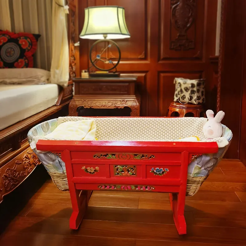 

Traditional old-fashioned rocking nest coo sleeping soothing baby solid wood bb bamboo