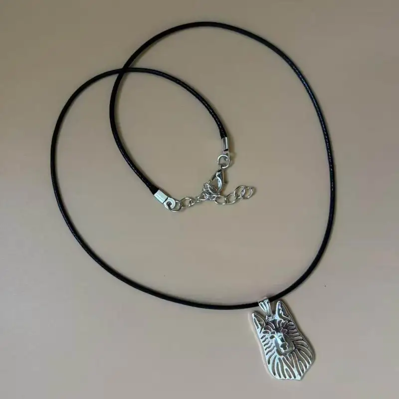 Black Rope Women's Metal German Shepherd Dog Necklaces For Girl