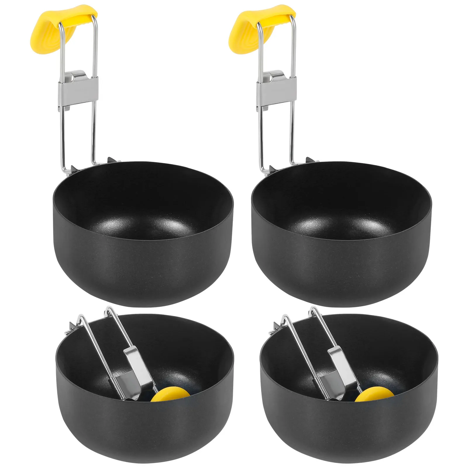 4 Piezas de Escalfadores de Huevos de Acero Inoxidable, Vaporera de Huevos con Mango Largo y Gancho para Colgar, Utensilios de Cocina Antiadherentes