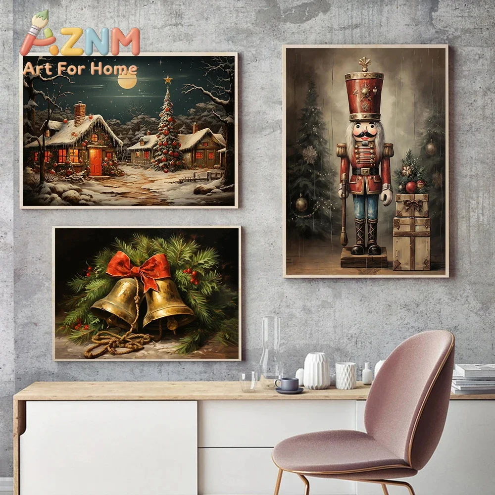 Vintage Winter Christmas Gingerbread Santa Christmas Tree Posters Prints Canvas Painting Wall Art Picture Living Room Home Decor