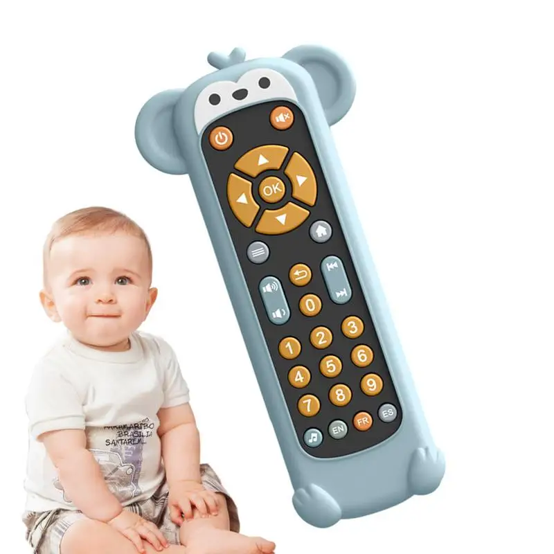 Silicone Toy Remote Control Cute Animal Shaped Early Educational Toys 3 Languages English Spanish & French Toddler Musical TV