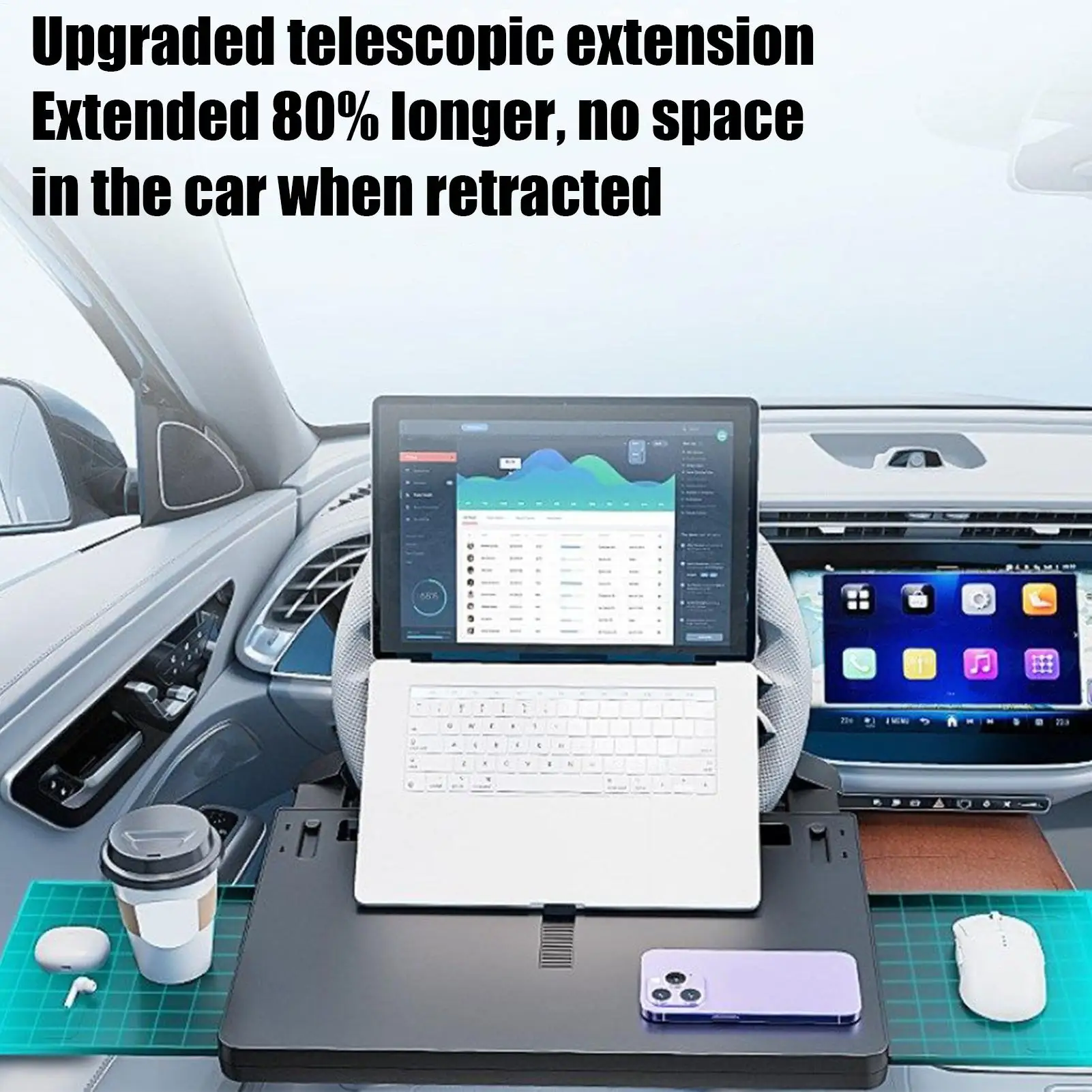 Steering Wheel Tray Table Non-Slip Extendable Laptop Holder Car Desk Steering Wheel Table Tray For Truck SUV RV Sedan Vehicle