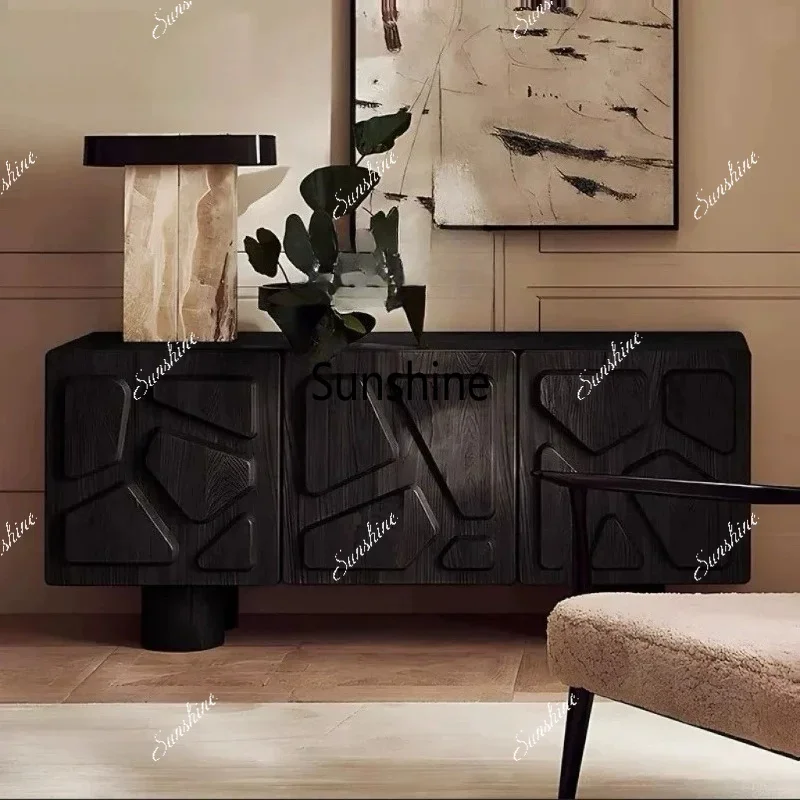 Wabi Sandy Wind Solid Wood Side Cabinet Living Room Storage Decorative Cabinet Middle Antique Dining Side CabinetTJ