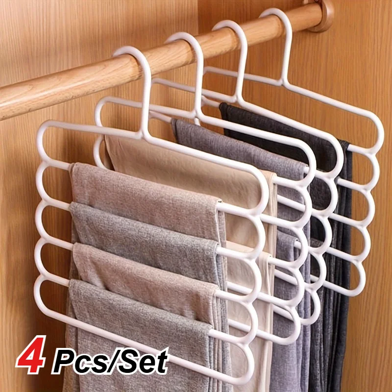 4 PCS/Set Multifunctional Five Layer Pants Rack, Random Hook Head, Multi-layer Clothing Scarf Storage Rack, Pants Drying Rack