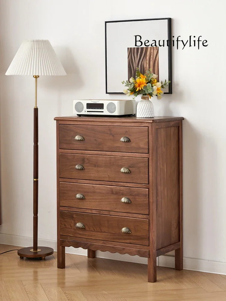

muebles para hogar North America Black Walnut Wooden Four-Drawer Cabinet Simple Retro Solid Wood Bedroom Storage Cabinet