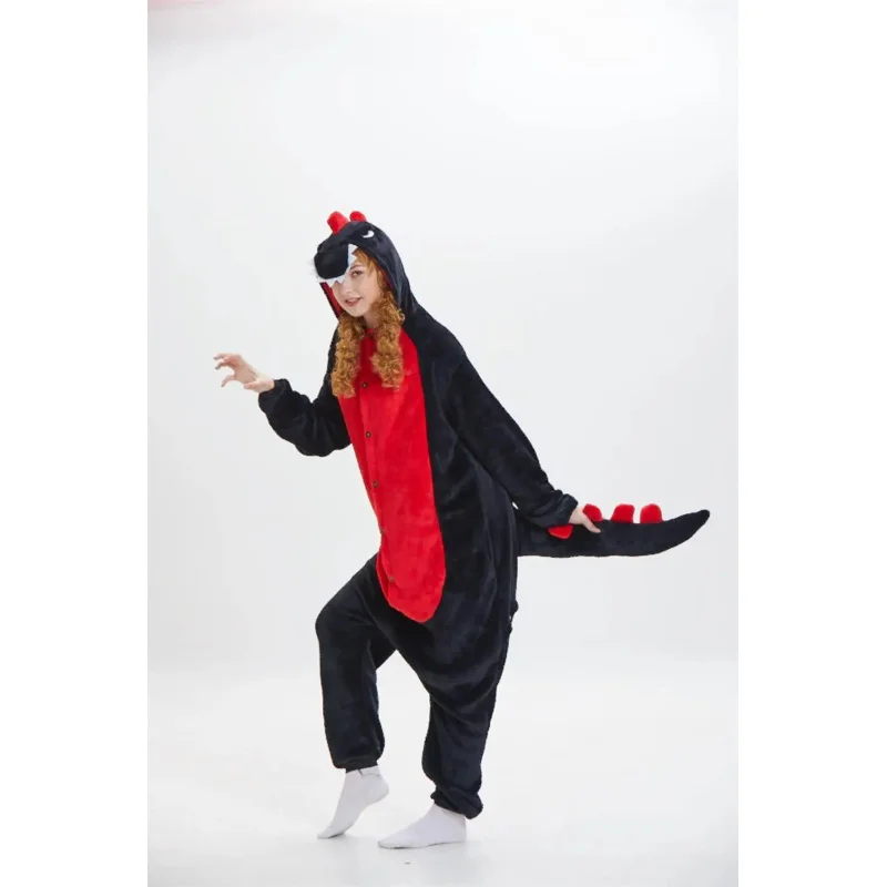 Kigurumi جديد أسود ديناصور نيسيس الكبار ازياء للجنسين الحيوان الأرجواني التنين منامة ملابس خاصة تأثيري عشاق منامة