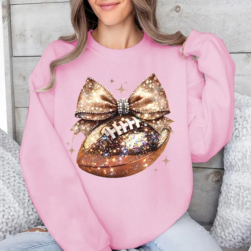 Football Game Day Coquette Print Hoodies for Women Oversized Clothing Autumn Winter Hoodies Football Bow Design Vintage Clothes