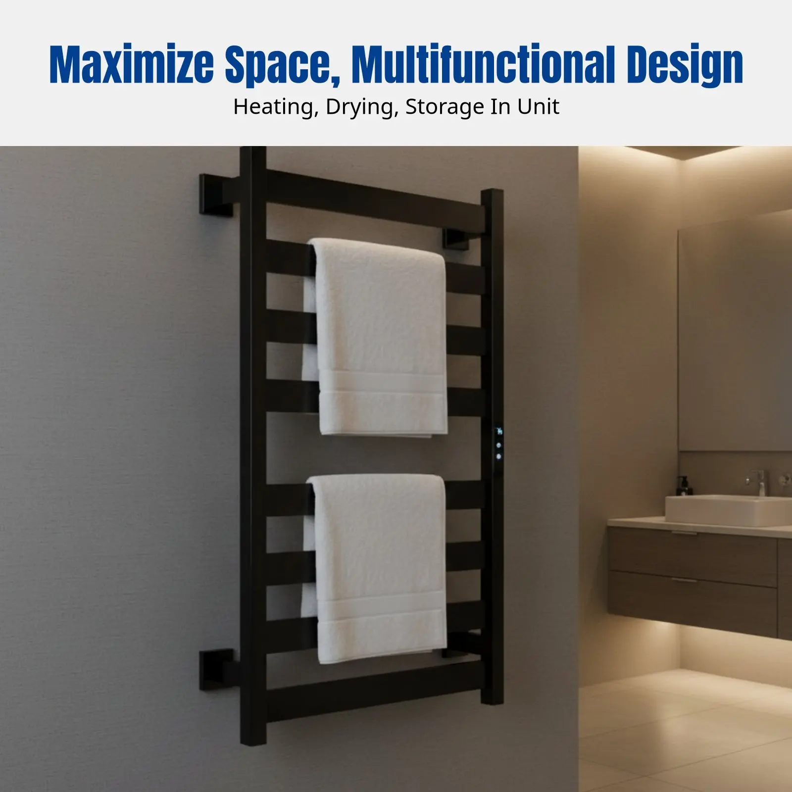 

Электрическая сушилка для полотенец с подогревом, умный нагрев из углеродного волокна, нержавеющая сталь, полка для ванной, функции нагрева и сушки, трансграничная доставка