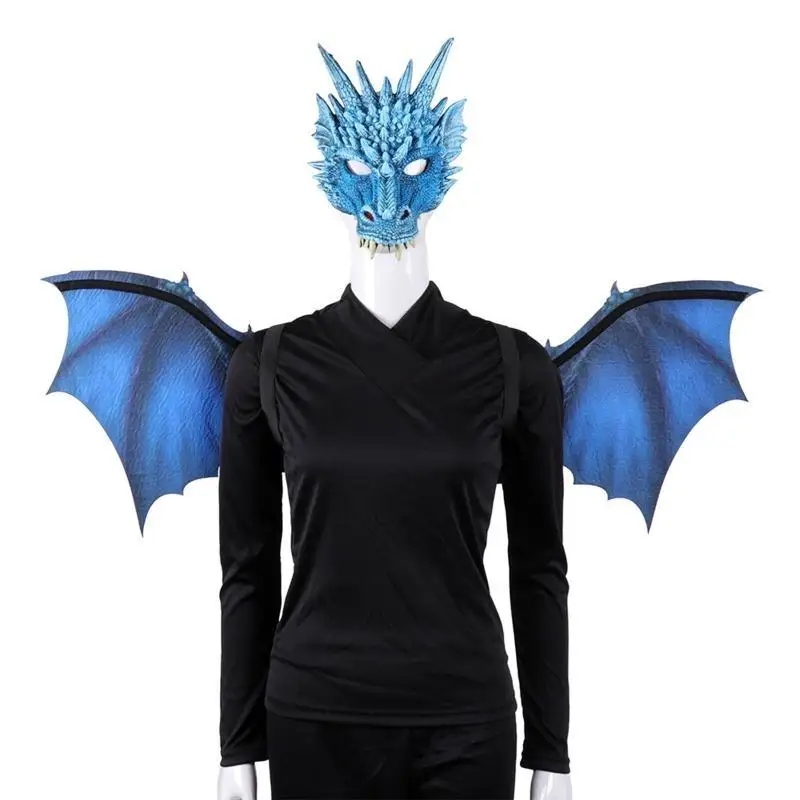 

39BD Dragon Costume for Adult Dragon Wings Mask Set Halloween Dinosaur Cosplay Set
